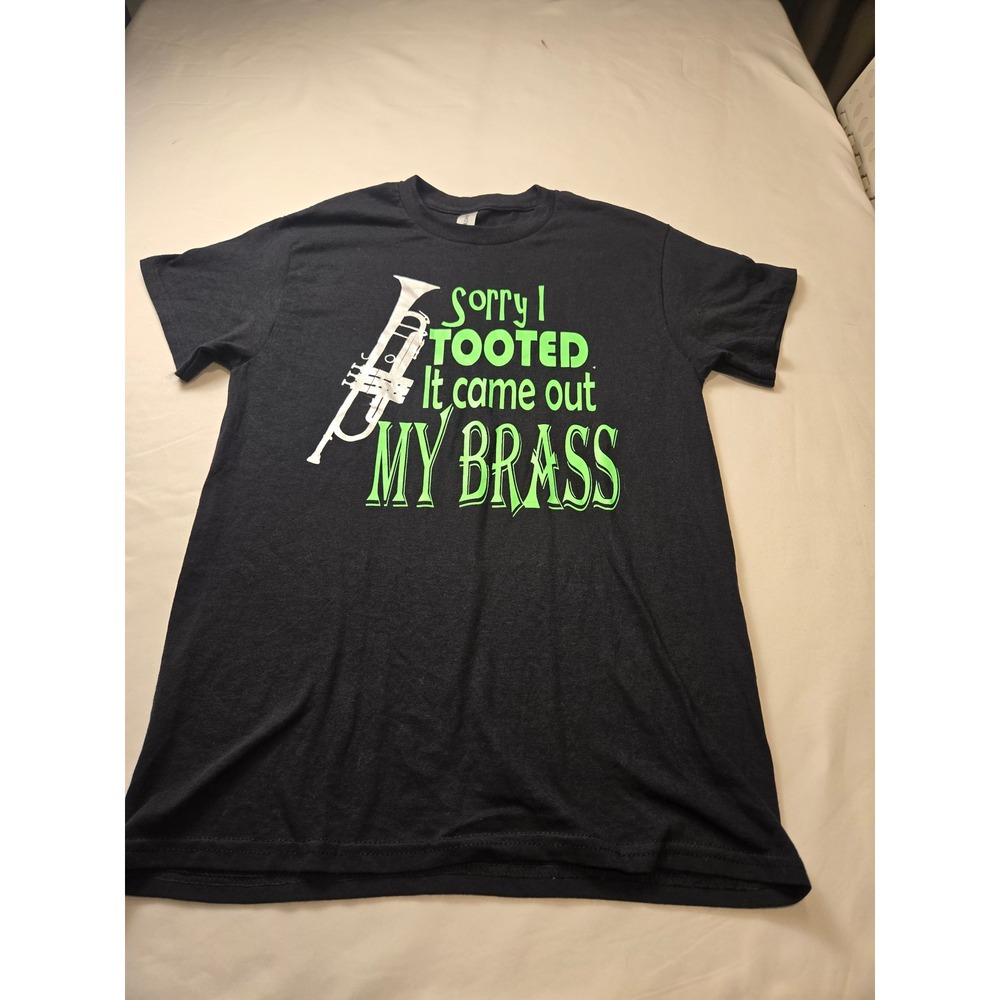 Gildan Graphic Tee Mens Small Black Excellent Trumpet Humor Sorry I Tooted Brass